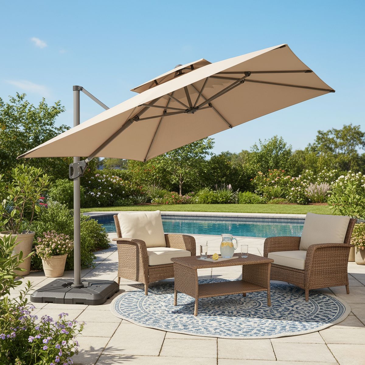 JUST HOME COLLECTION - Sombrilla Acero Lateral Aluminio 3m Taupe- No incluye base