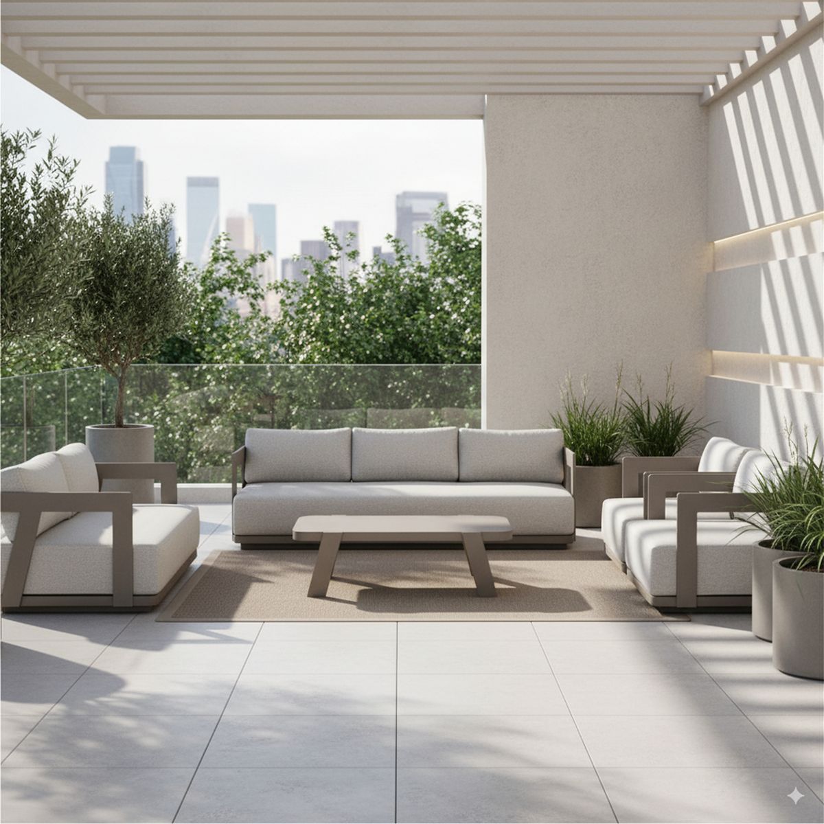JUST HOME COLLECTION - Juego de Living de Terraza Fortaleza 7 Personas Taupe