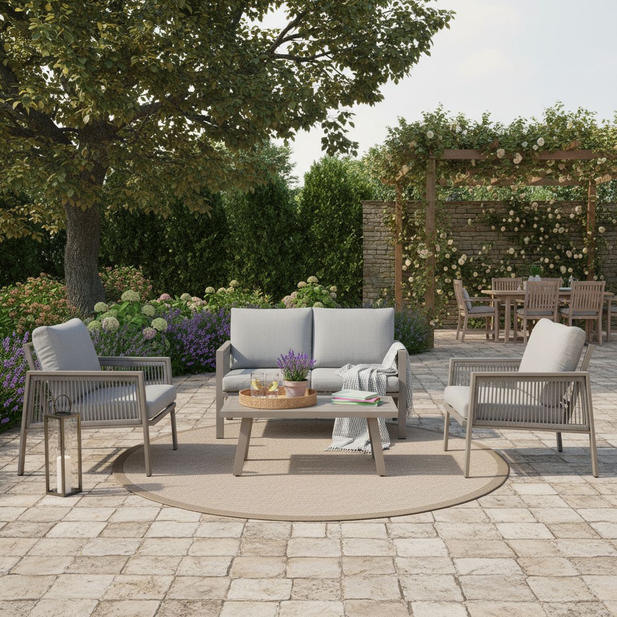 JUST HOME COLLECTION - Juego de Living de Terraza Pompeya 4 Personas Gris