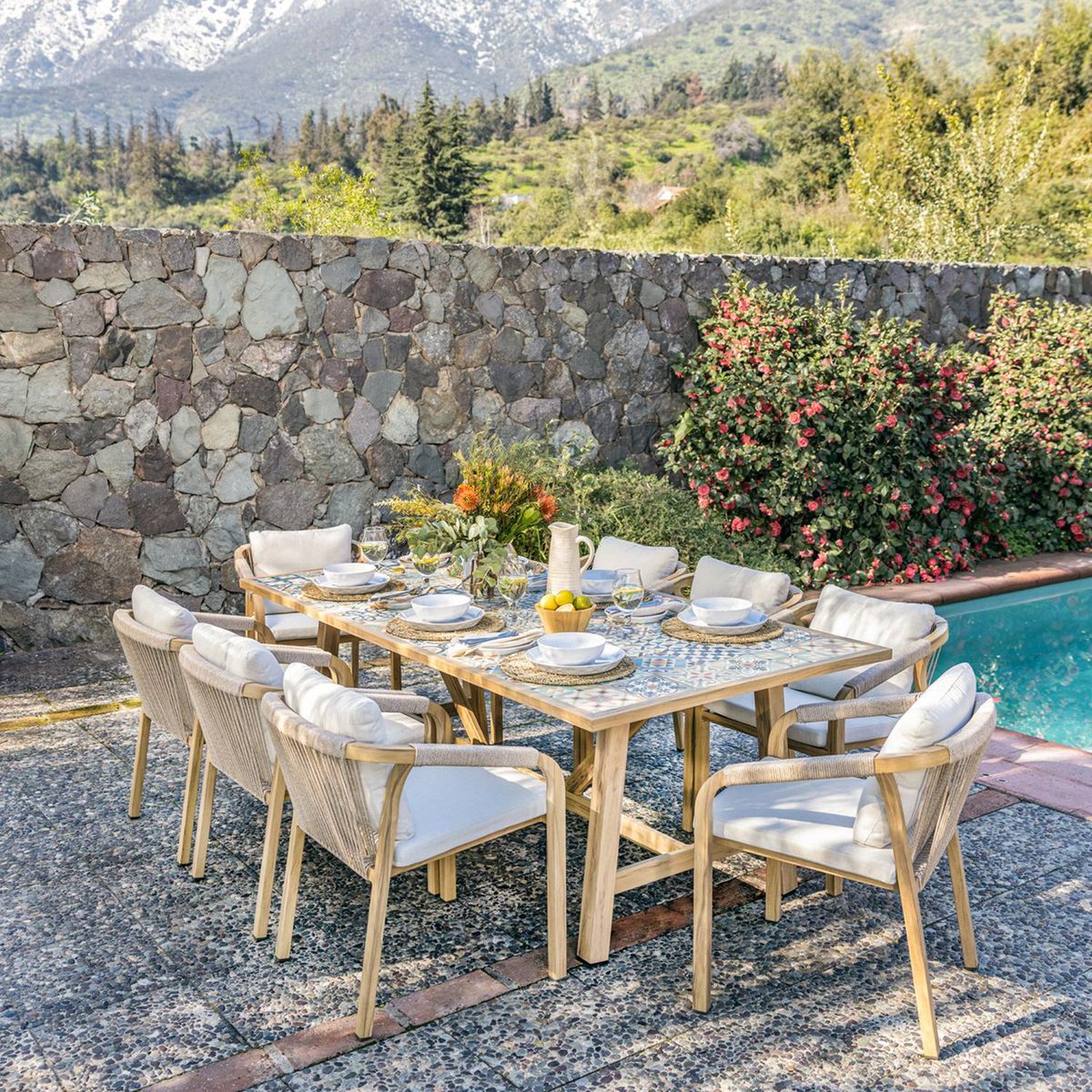 JUST HOME COLLECTION - Juego de Comedor de Terraza Mosaico 8 Personas Natural