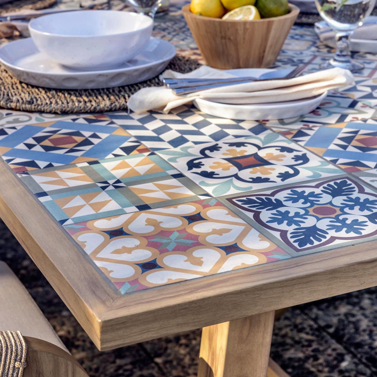 JUST HOME COLLECTION - Juego de Comedor de Terraza Mosaico 8 Personas Natural