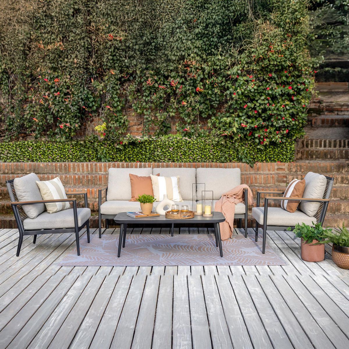 JUST HOME COLLECTION - Juego de Terraza Barcelona 5 Personas Negro/Beige