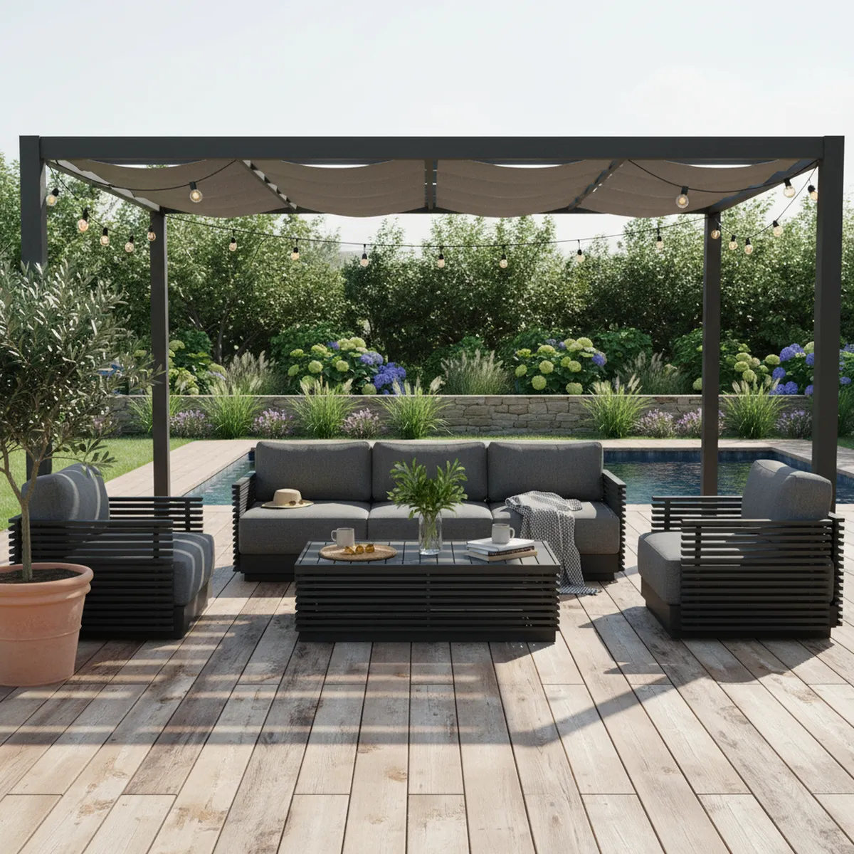 JUST HOME COLLECTION - Juego de Living de Terraza Chicago 5 Personas Negro