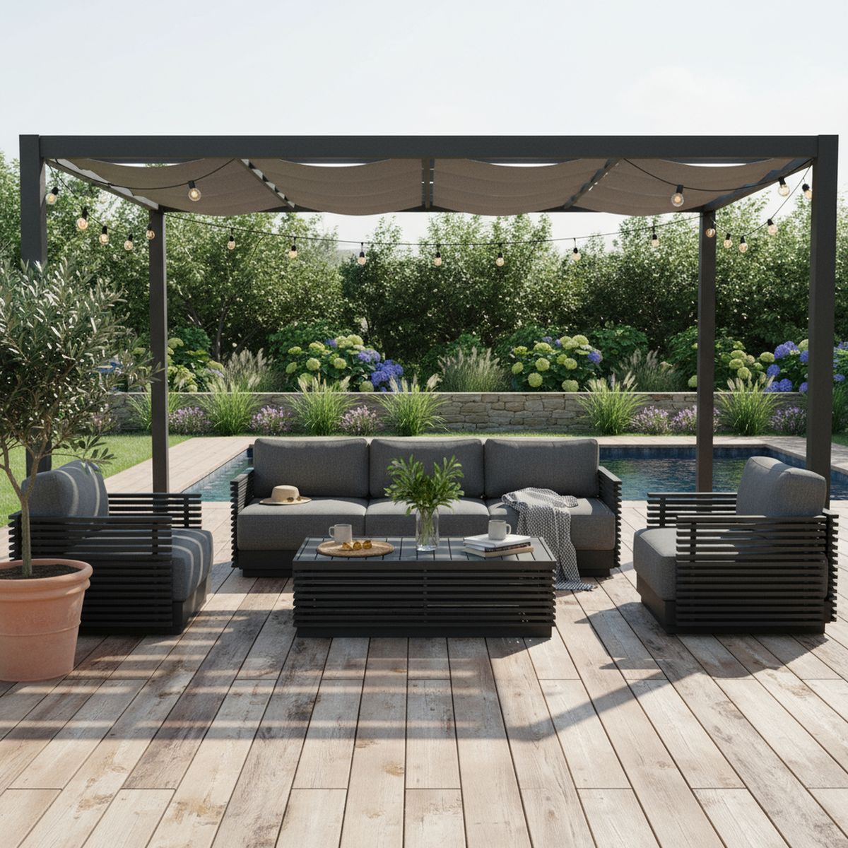 JUST HOME COLLECTION - Juego de Living de Terraza Chicago 5 Personas Negro