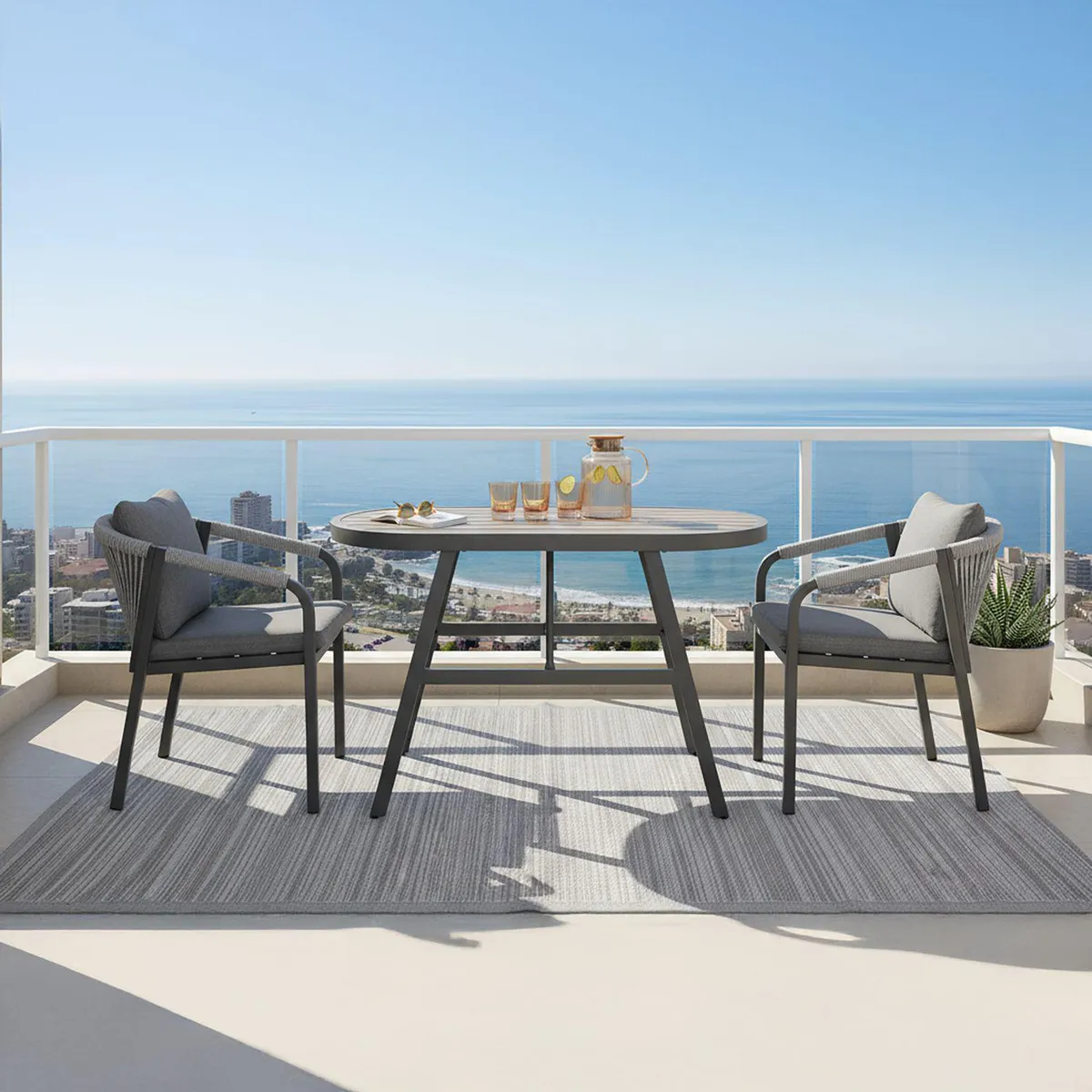 JUST HOME COLLECTION - Juego de Balcón 2 Personas Negro