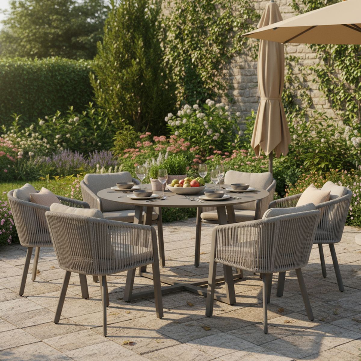 JUST HOME COLLECTION - Juego de Comedor de Terraza Singapur 6 Personas Gris