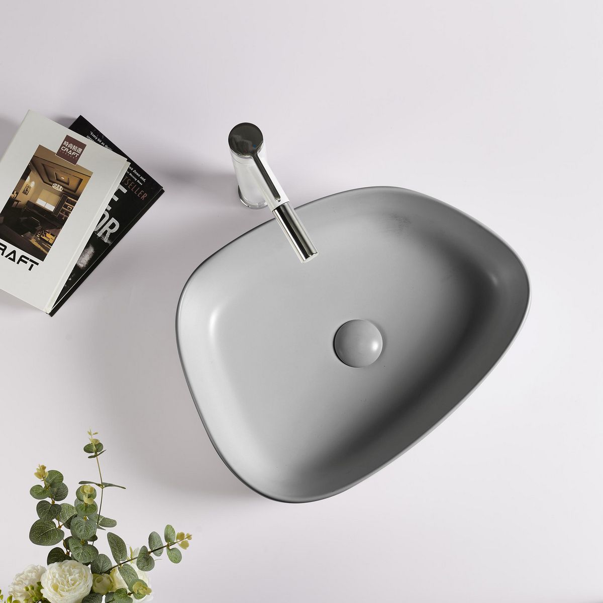 SENSI DACQUA - Lavamanos de Cerámica Rectangular 47.5x13x36.5 cm Gris Mate