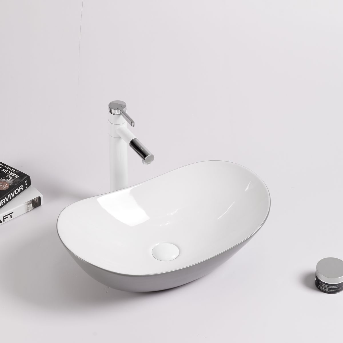 SENSI DACQUA - Lavamanos de Cerámica Ovalado 52.5x16x32.5 cm Gris Mate y Blanco