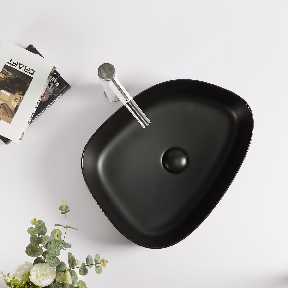 SENSI DACQUA - Lavamanos de Cerámica Rectangular 47.5x13x36.5 cm Negro Mate