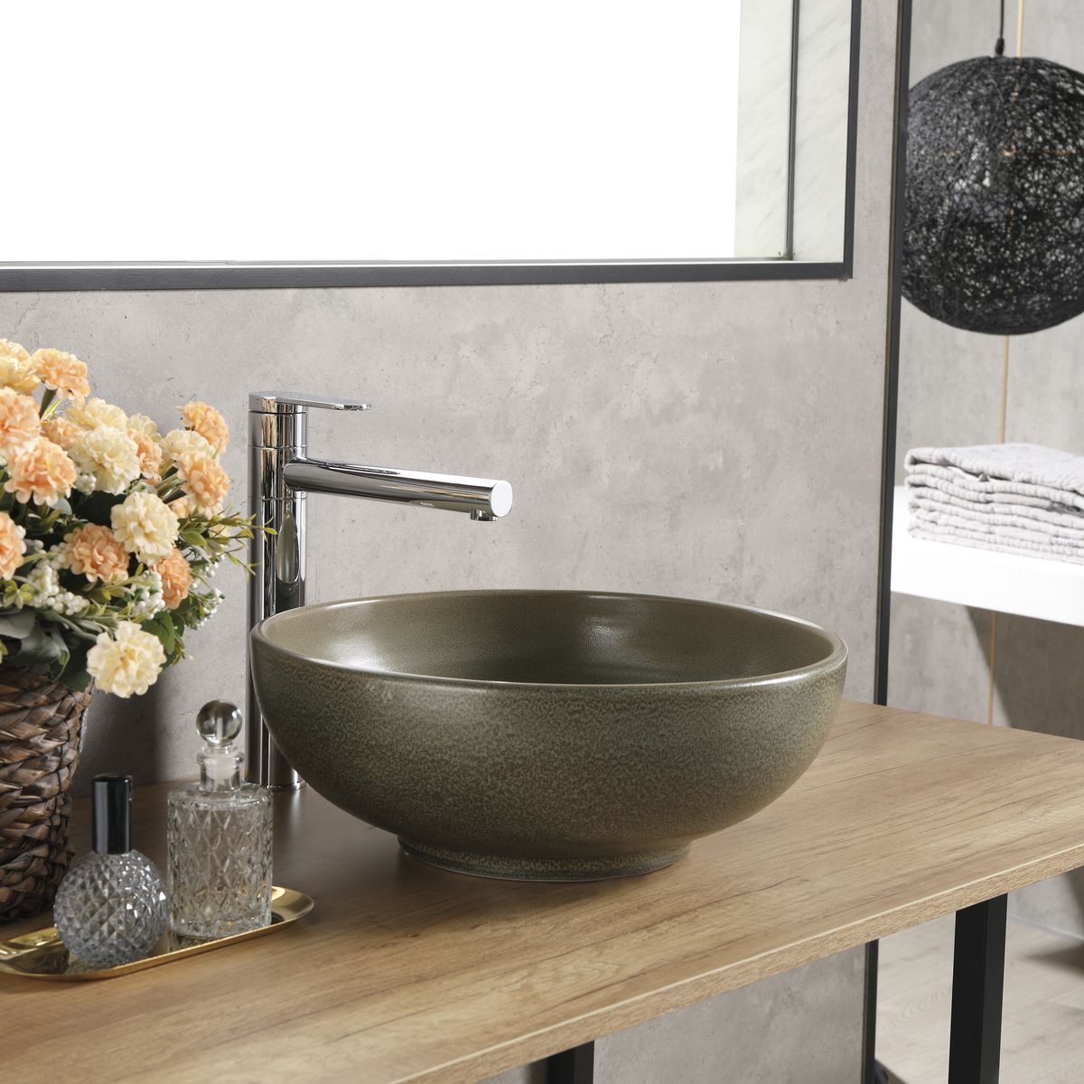 SENSI DACQUA - Lavamanos Circular Verde Oscuro 40.5x15.2x40.5cm