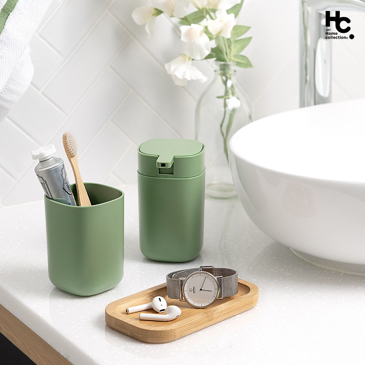 JUST HOME COLLECTION - Set 3 Accesorios de Baño Aiello Verde.