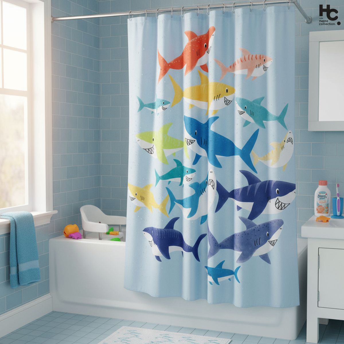 JUST HOME COLLECTION - Cortina de Baño Sharks 178x180 cm Multicolor