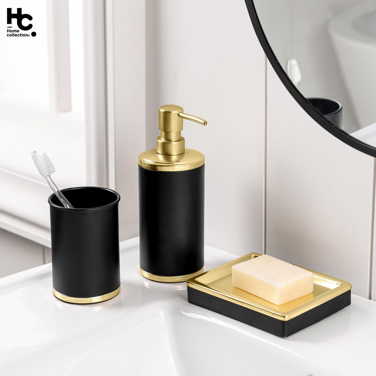 JUST HOME COLLECTION - Jabonera Mitchell Negro/Dorado