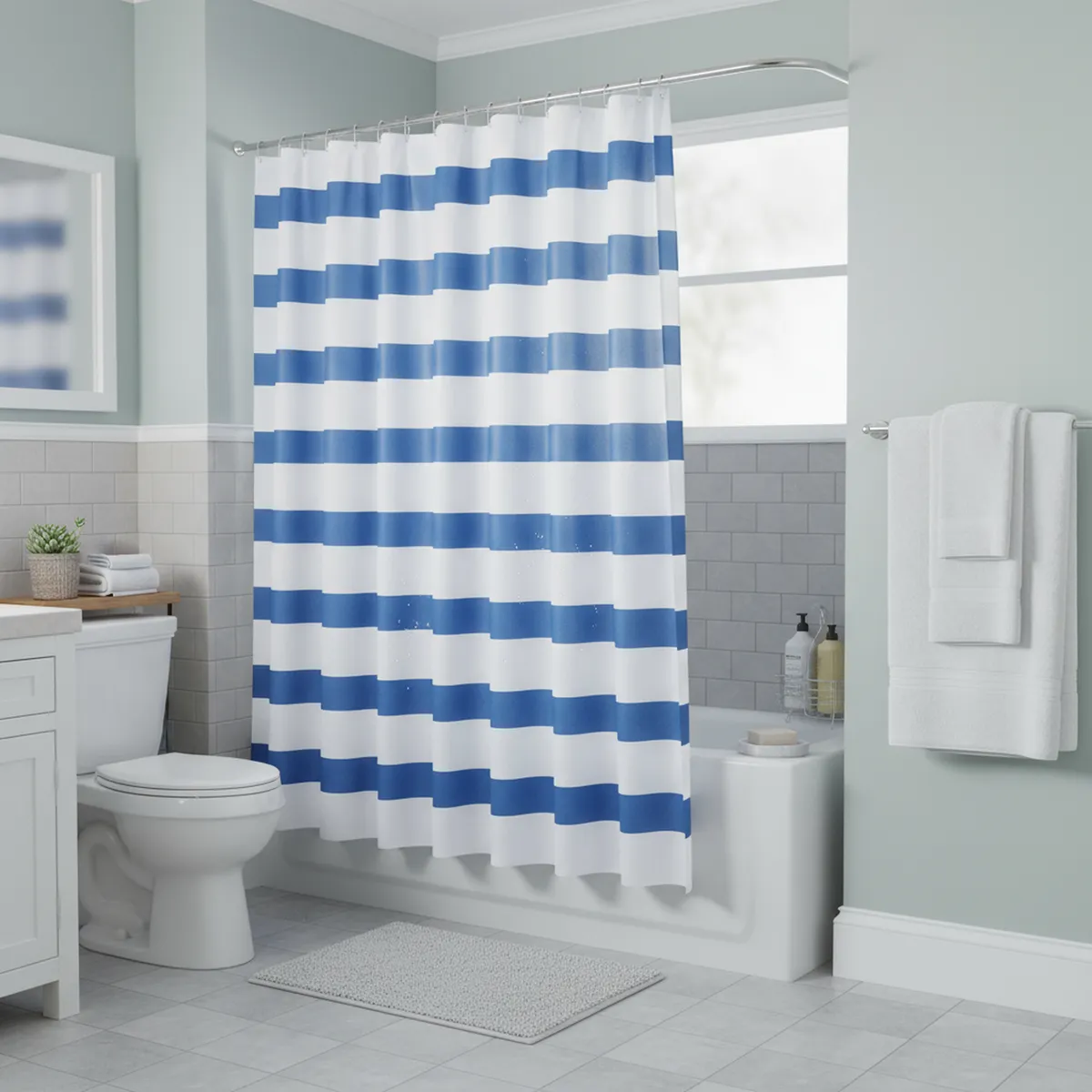 JUST HOME COLLECTION - Cortina de Baño Peva Line 178x180cm Azul