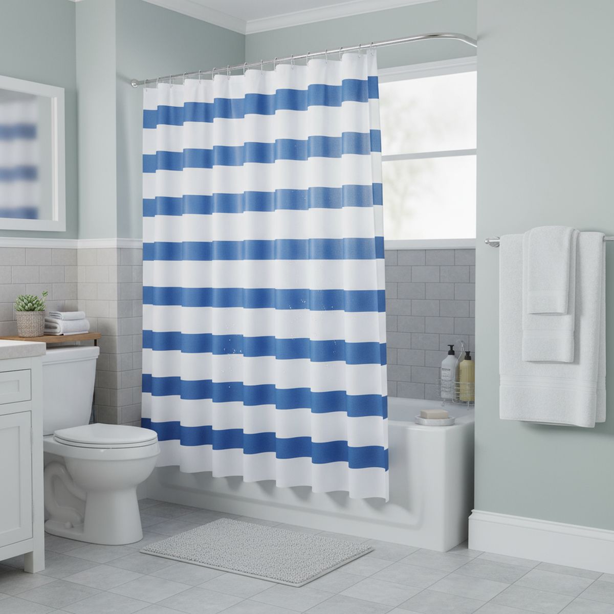 JUST HOME COLLECTION - Cortina de Baño Peva Line 178x180cm Azul