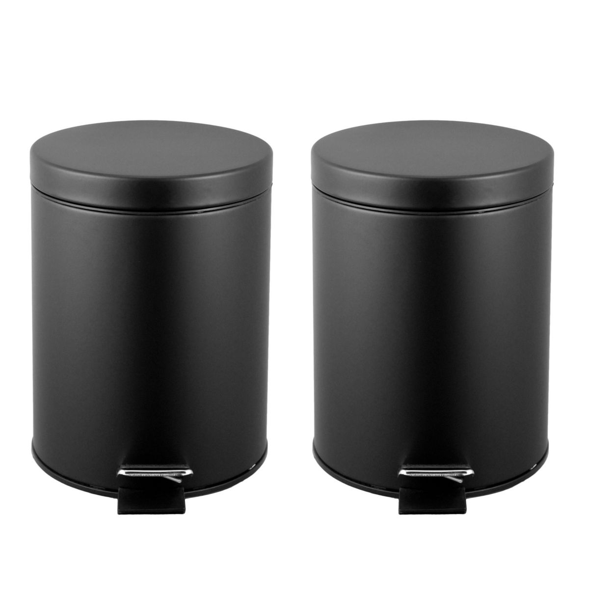 JUST HOME COLLECTION - Set 2 Papeleras Metal con Pedal Negro 5L