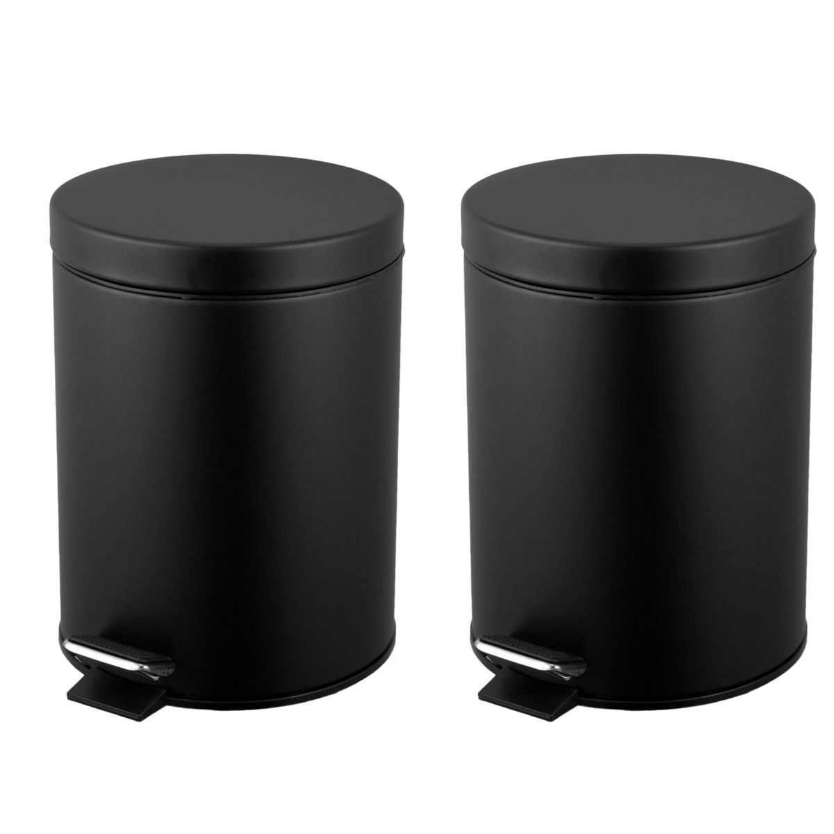 JUST HOME COLLECTION - Set 2 Papeleras Metal con Pedal Negro 5L