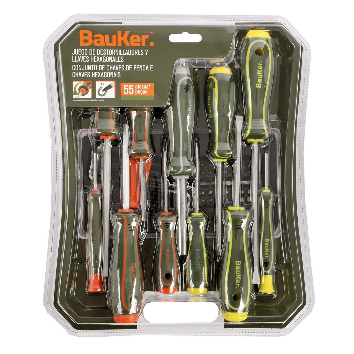 BAUKER - Kit Destornillor y Llave HEX 55 piezas
