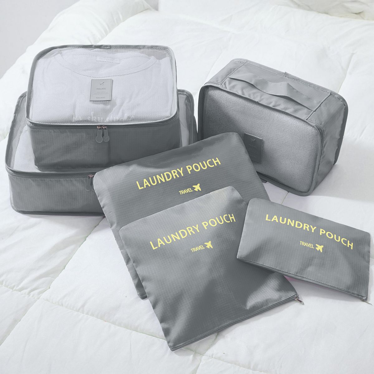 JUST HOME COLLECTION - Set De 6 Organizadores De Viaje De Tela Gris