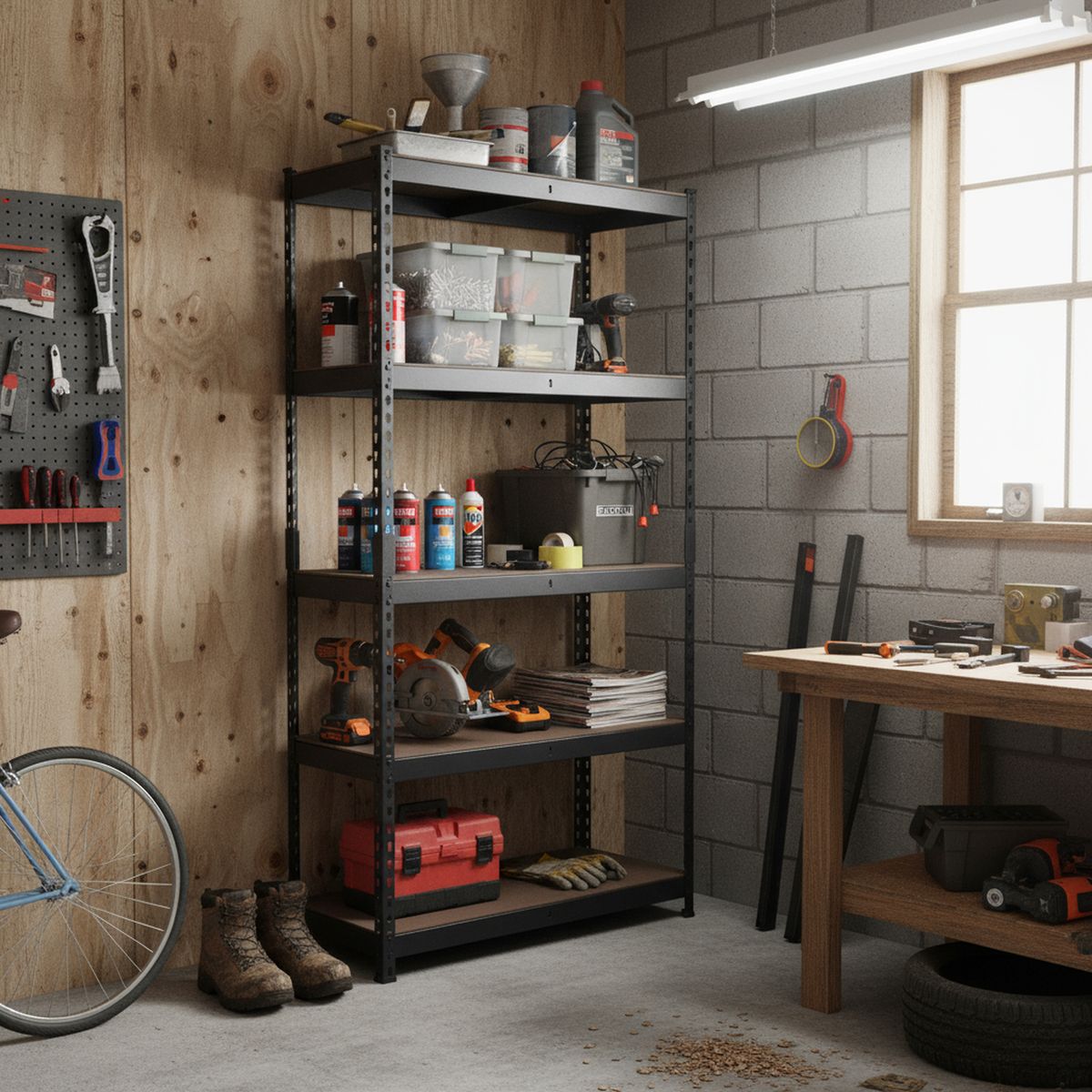 FIXSER - Estante de Metal 5 Niveles 90x183x40cm Gris/Negro