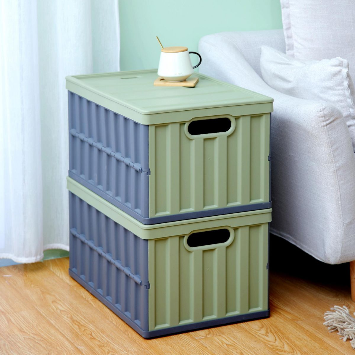 JUST HOME COLLECTION - Caja Plegable 59.5x31.5x39cm 35 kg Verde y Gris