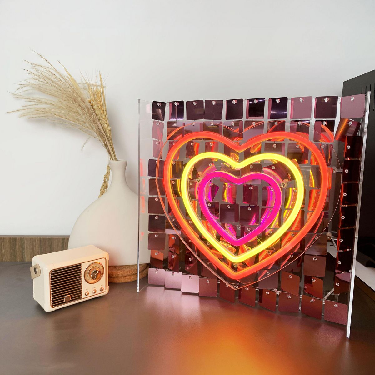 JUST HOME COLLECTION - Letrero Neón Sequin Corazón Multicolor 10 W 30.6x30 cm