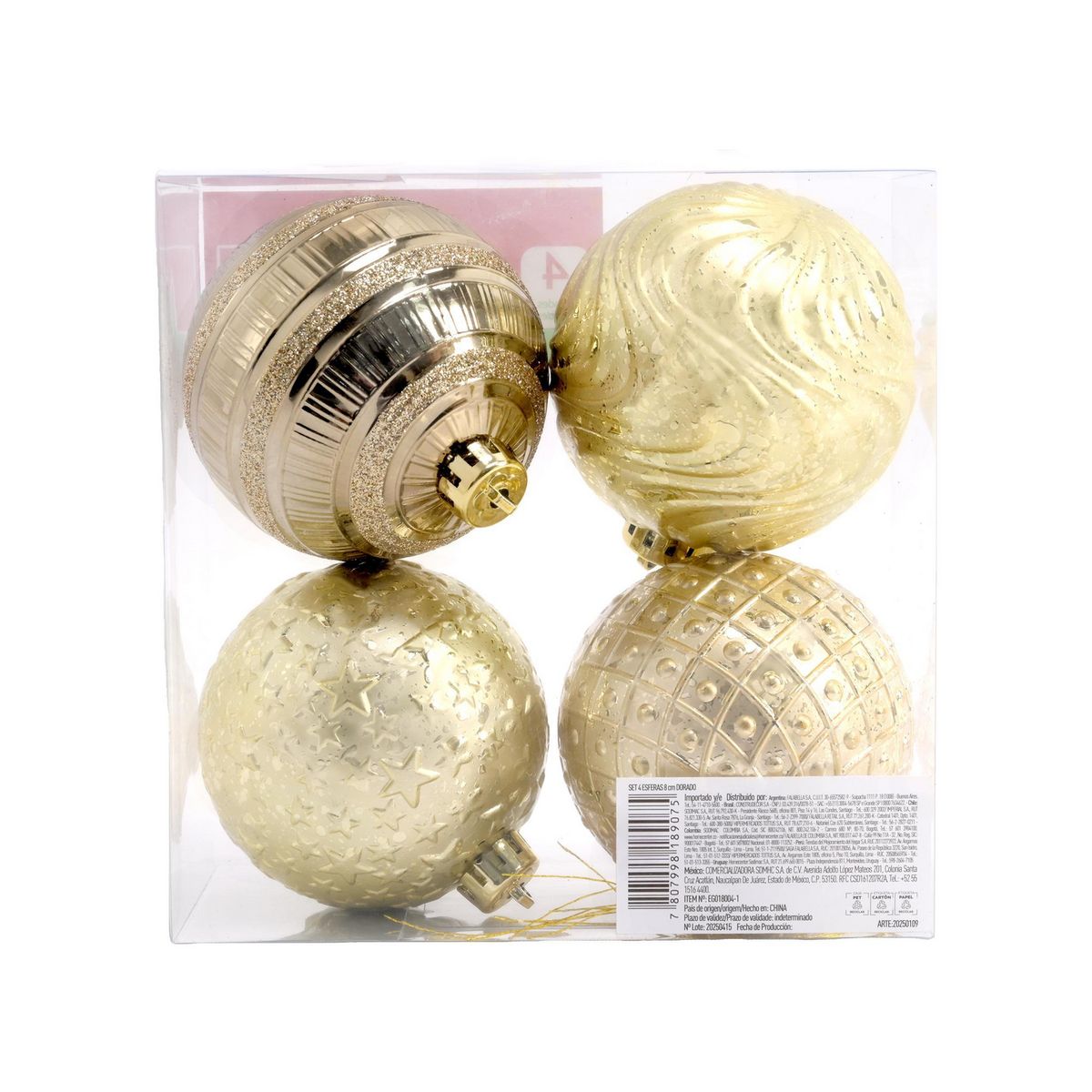 DEAR SANTA - 4 Esferas de Navidad Dorado 8cm