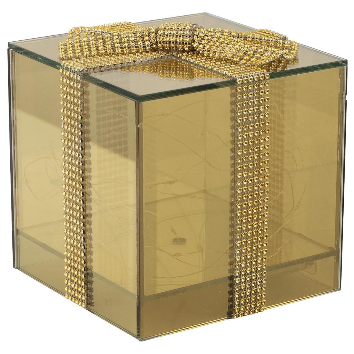 DEAR SANTA - Adorno Regalo de Navidad con LED Dorado 16.5cm