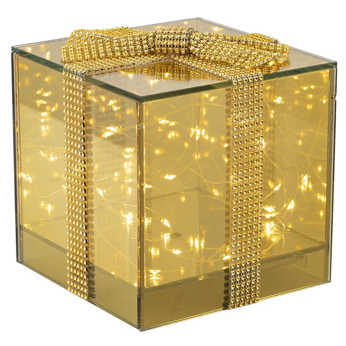 DEAR SANTA - Adorno Regalo de Navidad con LED Dorado 16.5cm