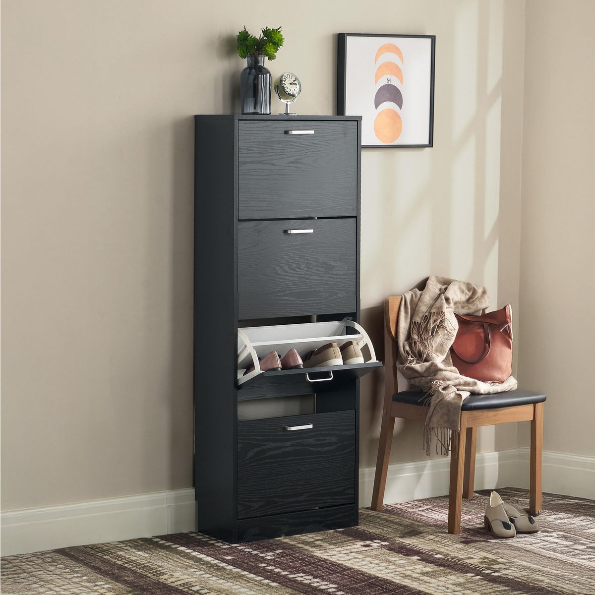 JUST HOME COLLECTION - Zapatero 4 Puertas 51x140x24 cm Melamina Negro