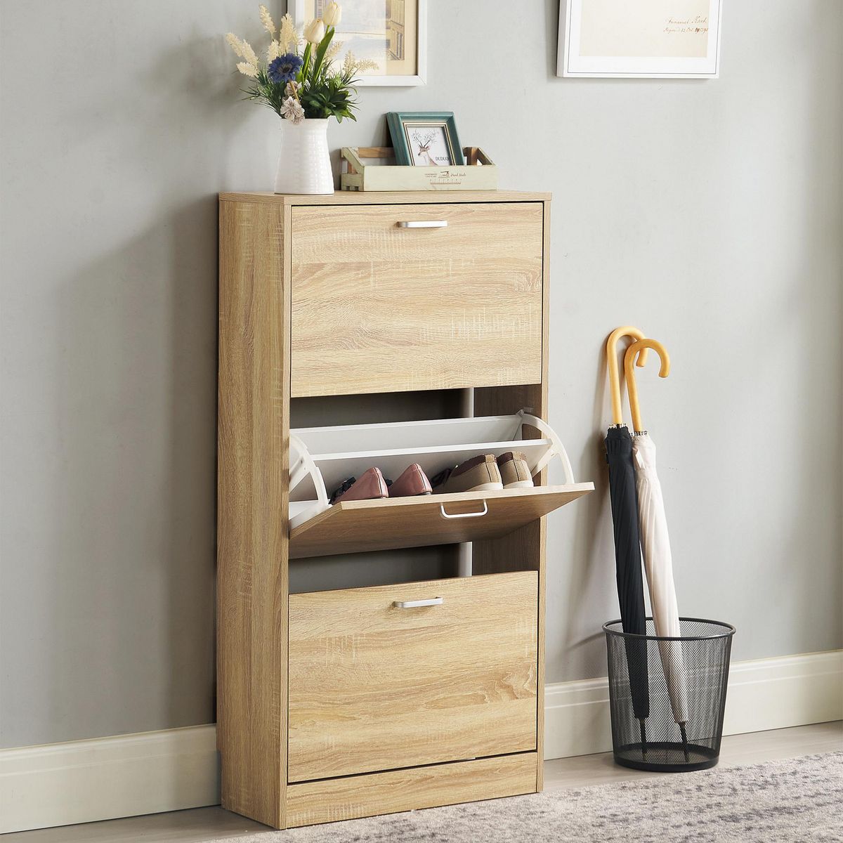 JUST HOME COLLECTION - Zapatero 3 Puertas 60x117x24 cm Melamina Roble