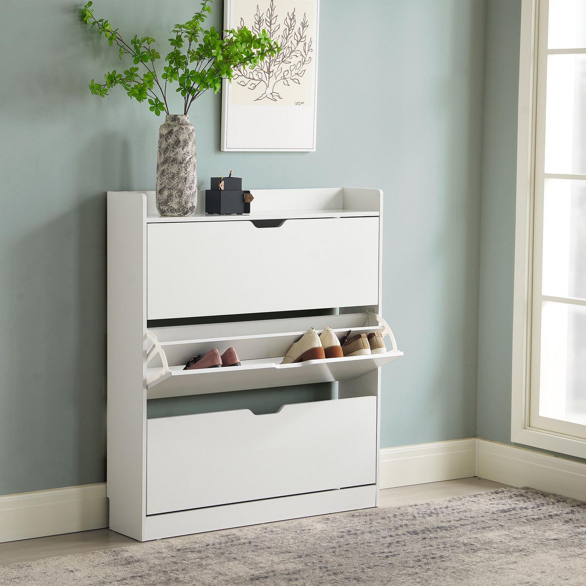 JUST HOME COLLECTION - Zapatero 3 Puertas 100x115.4x24 cm Melamina Blanco