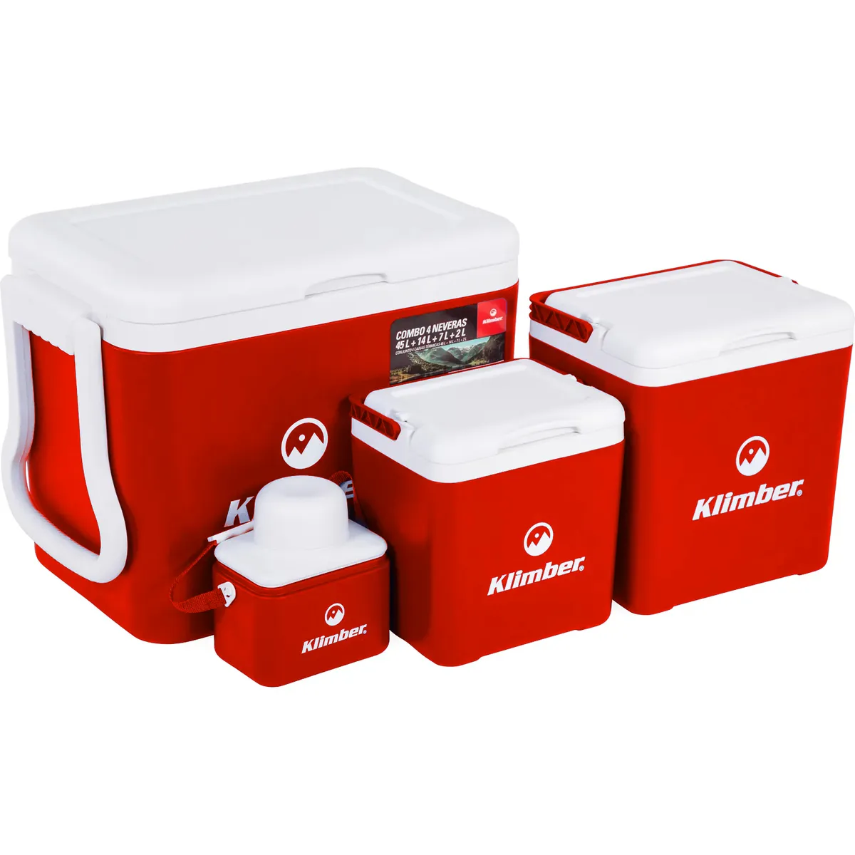 KLIMBER - Combo Cooler 4 Piezas Klimber rojo/Blanco 45/14/7/2 Litros