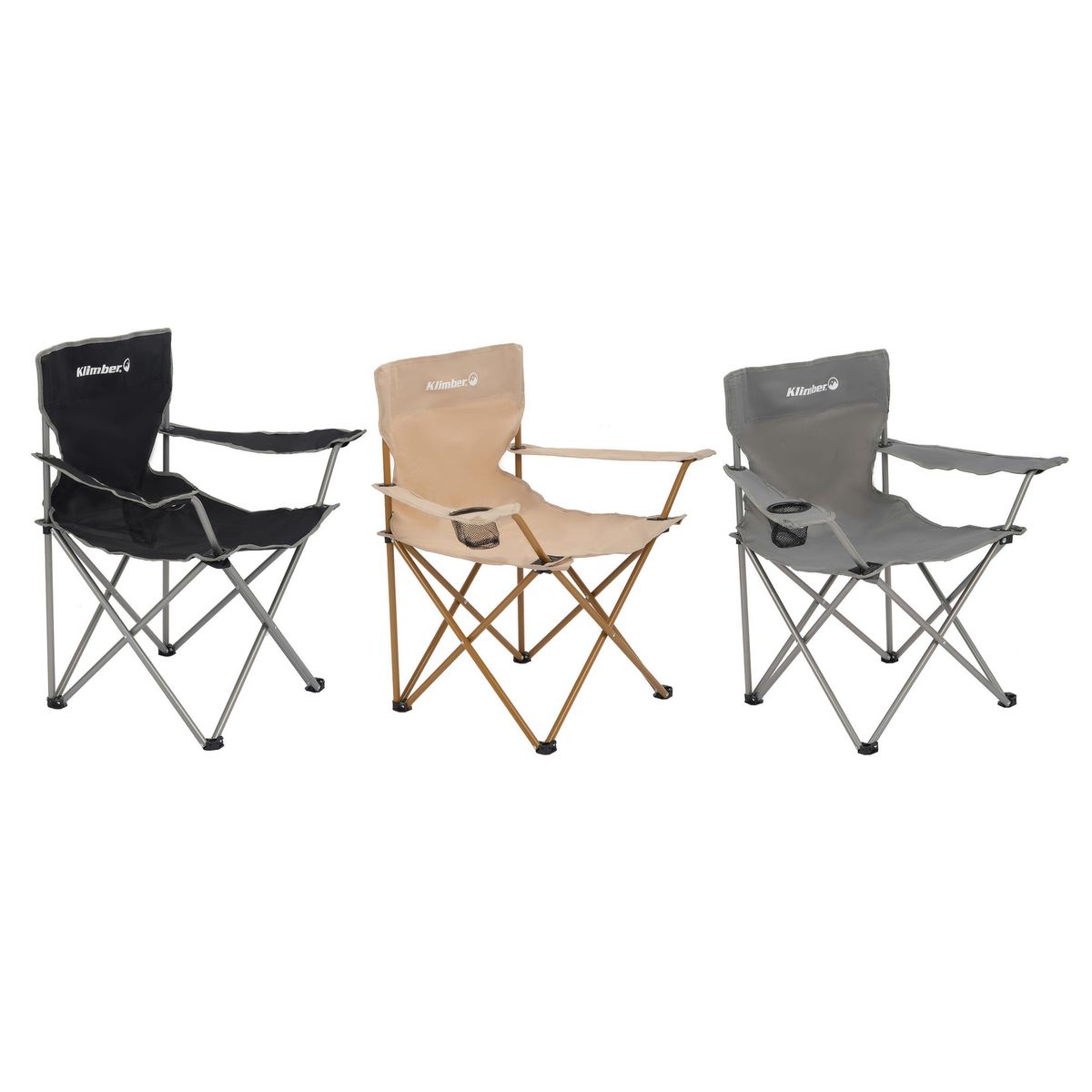 KLIMBER - Silla Camping Plegable con Apoyabrazos 84x80x52 cm Negro/Café/Gris