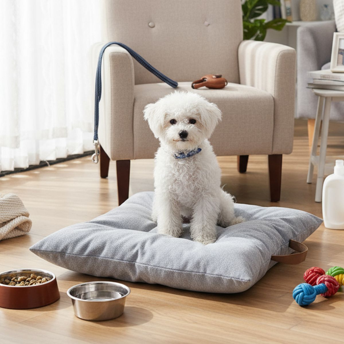 PETIZOOS - Cama para Perro 75x65x10 cm Gris Claro y Azul