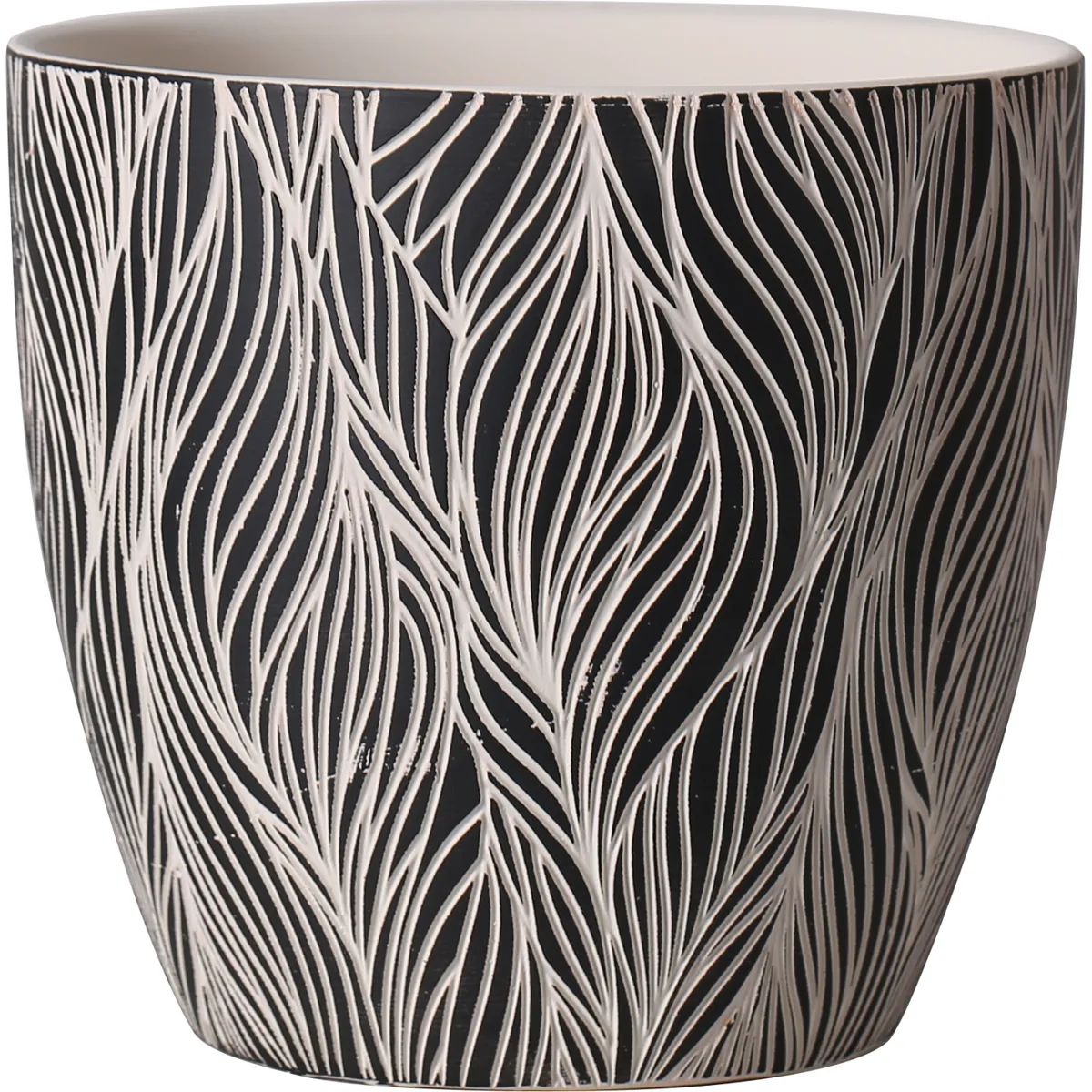 JUST HOME COLLECTION - Maceta Cerámica 13x13 cm Khaki y Negro de Plástico