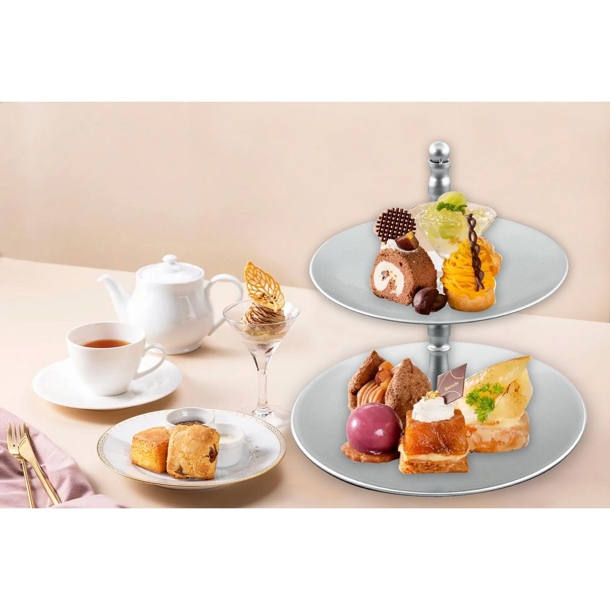 JUST HOME COLLECTION - Soporte para Postres 2 Niveles Plateado Navidad