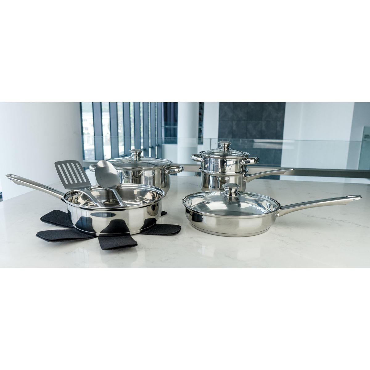 JUST HOME COLLECTION - Set de Batería de Cocina Asti 12 Piezas Acero Inoxidable