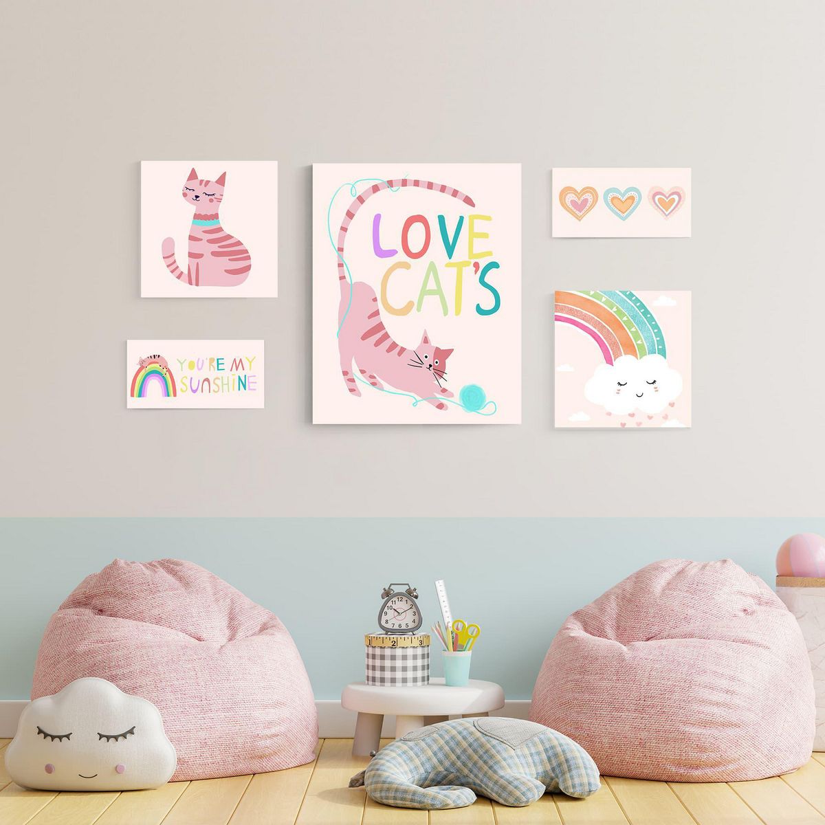 JUST HOME COLLECTION - Set x5 Canvas Kids Cats Mix