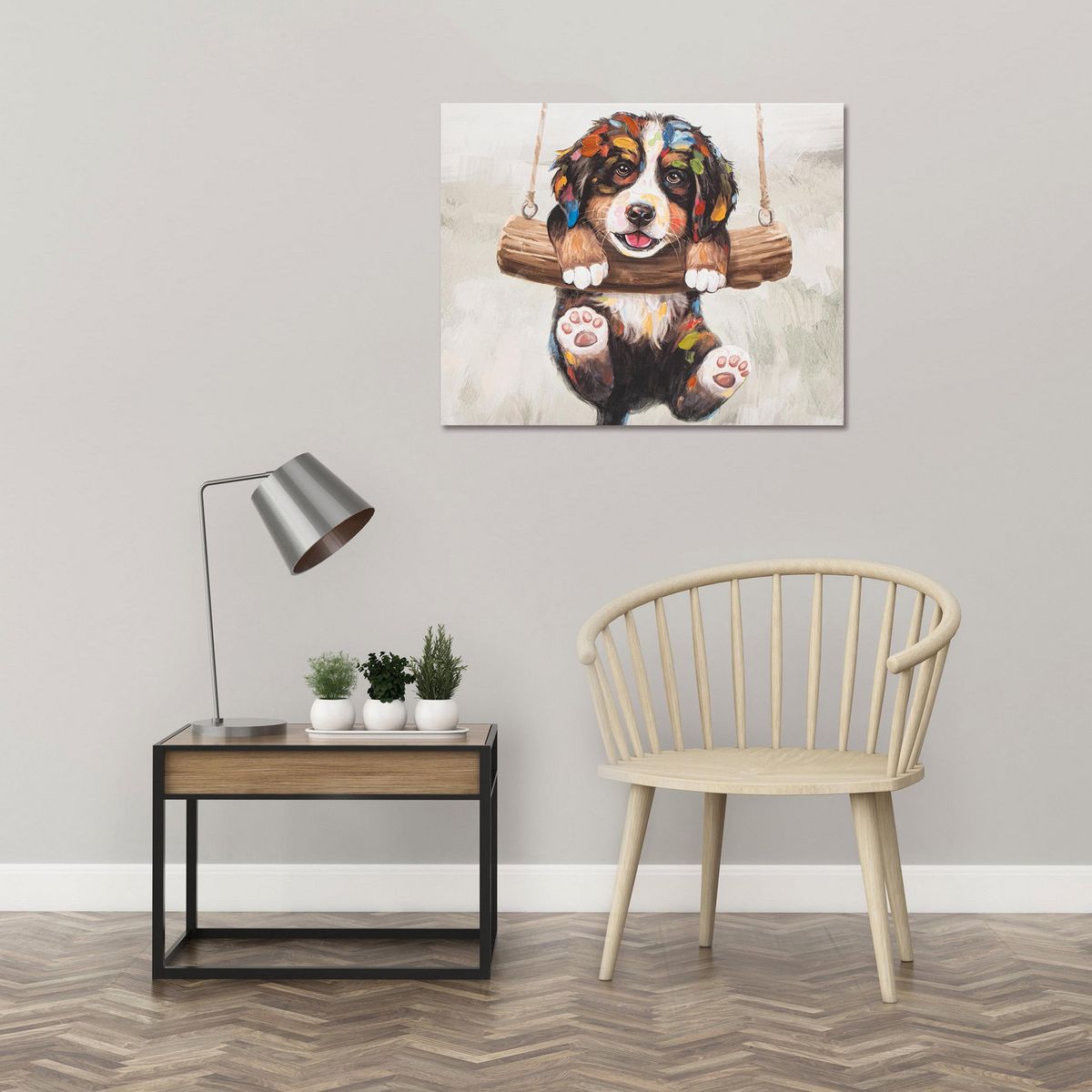 JUST HOME COLLECTION - Canvas Perro en Columpio 50x40 cm
