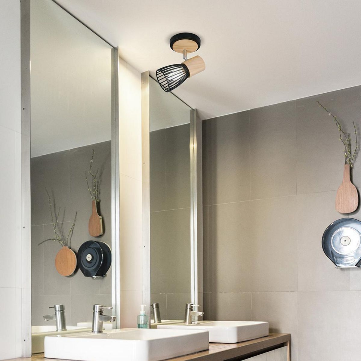 JUST HOME COLLECTION - Aplique Boston 1 Luz E27 Negro/Madera