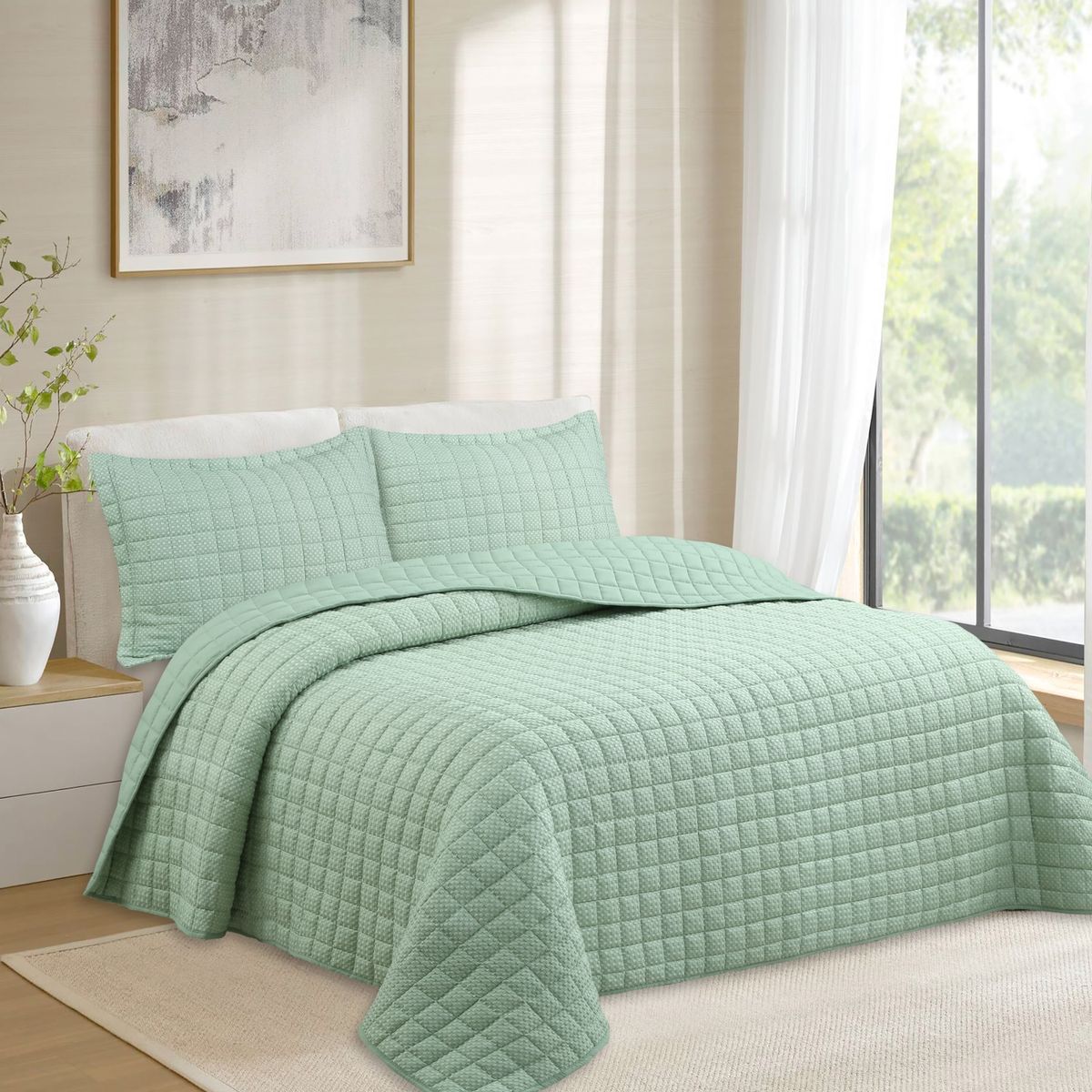 JUST HOME COLLECTION - Cubrecama Boho Liso Verde 1.5 Plazas