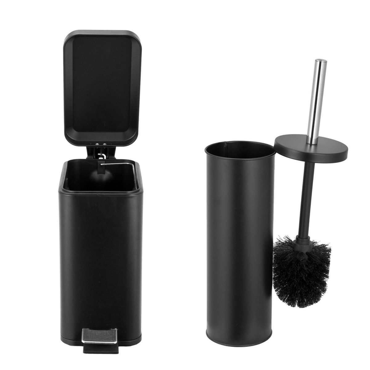 JUST HOME COLLECTION - Set Papelera y Escobilla 5 L Metal Negro