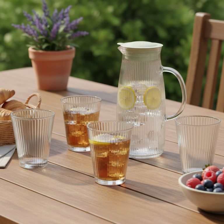 Set de Jarro 800 ml con 4 Vasos 200 ml de Vidrio | Sodimac Perú