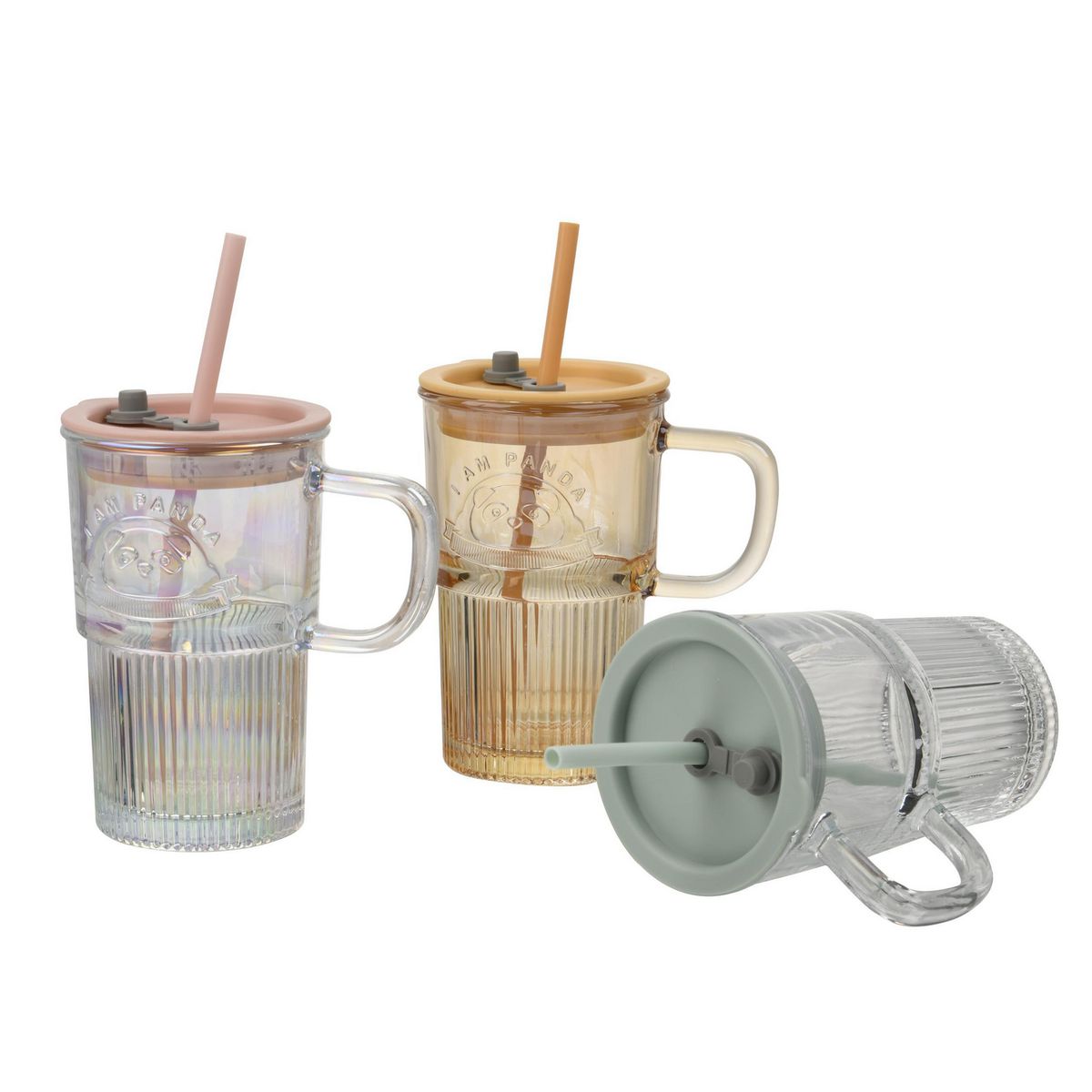JUST HOME COLLECTION - Mug de Vidrio con Pajita 400 ml Colores Surtidos