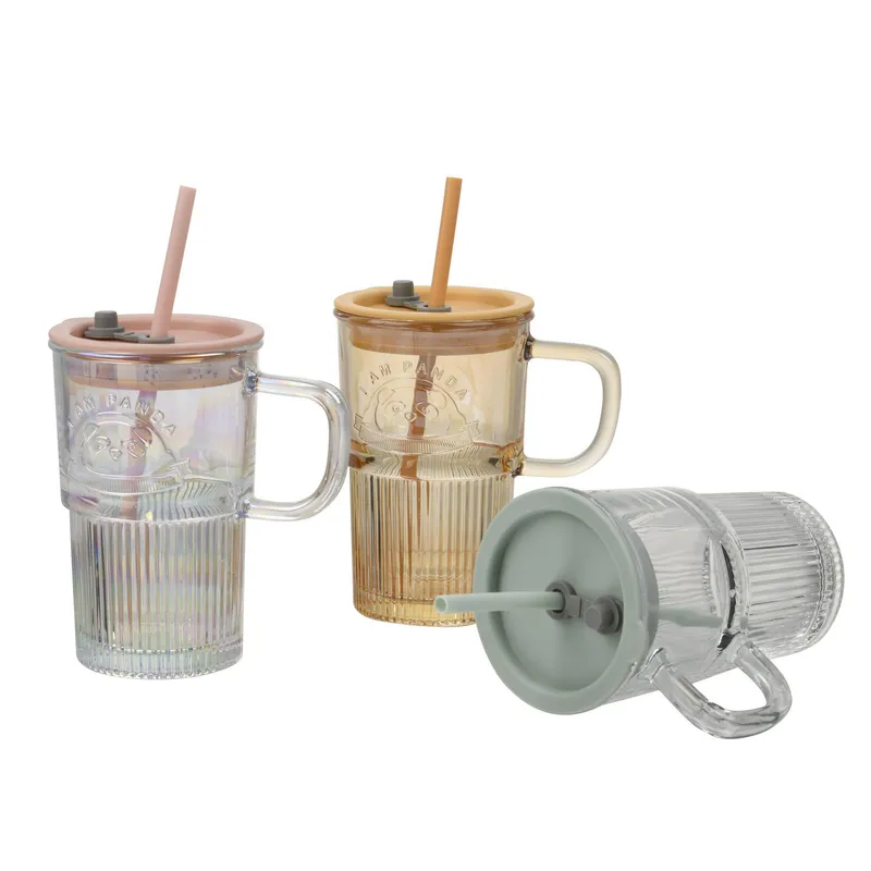JUST HOME COLLECTION - Mug de Vidrio con Pajita 400 ml Colores Surtidos