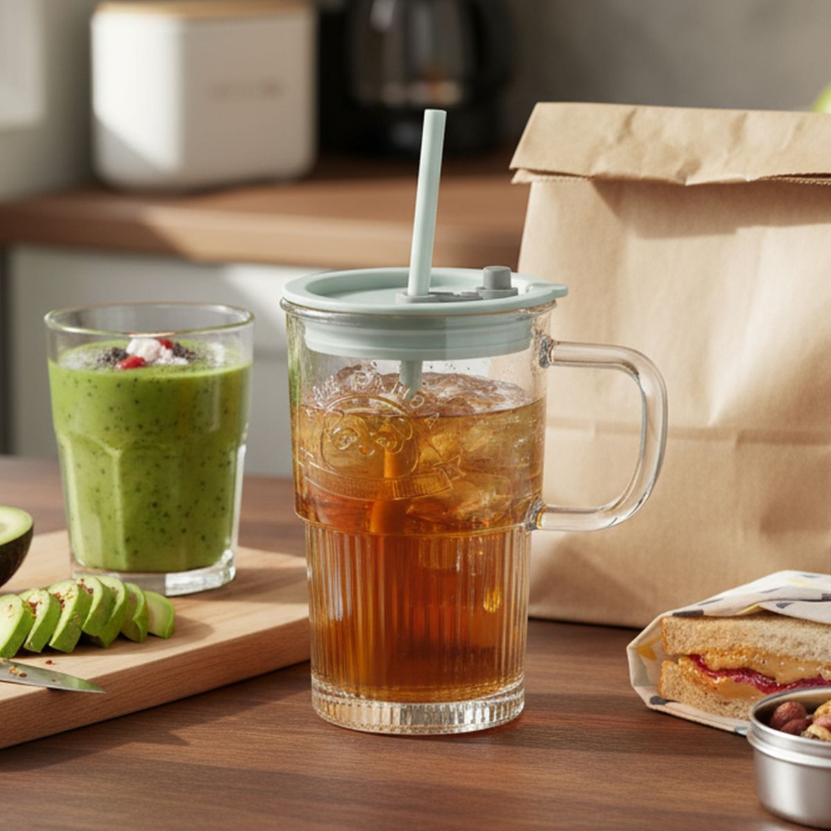 JUST HOME COLLECTION - Mug de Vidrio con Pajita 400 ml Colores Surtidos