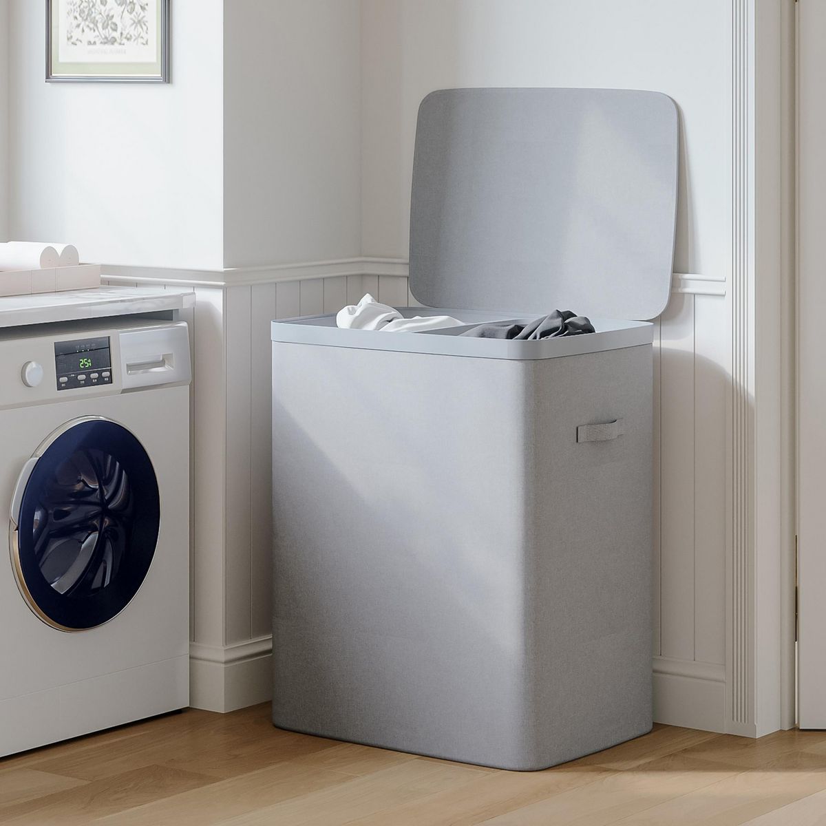 JUST HOME COLLECTION - Cesto de Ropa 2 Divisiones 56x67x40cm Gris