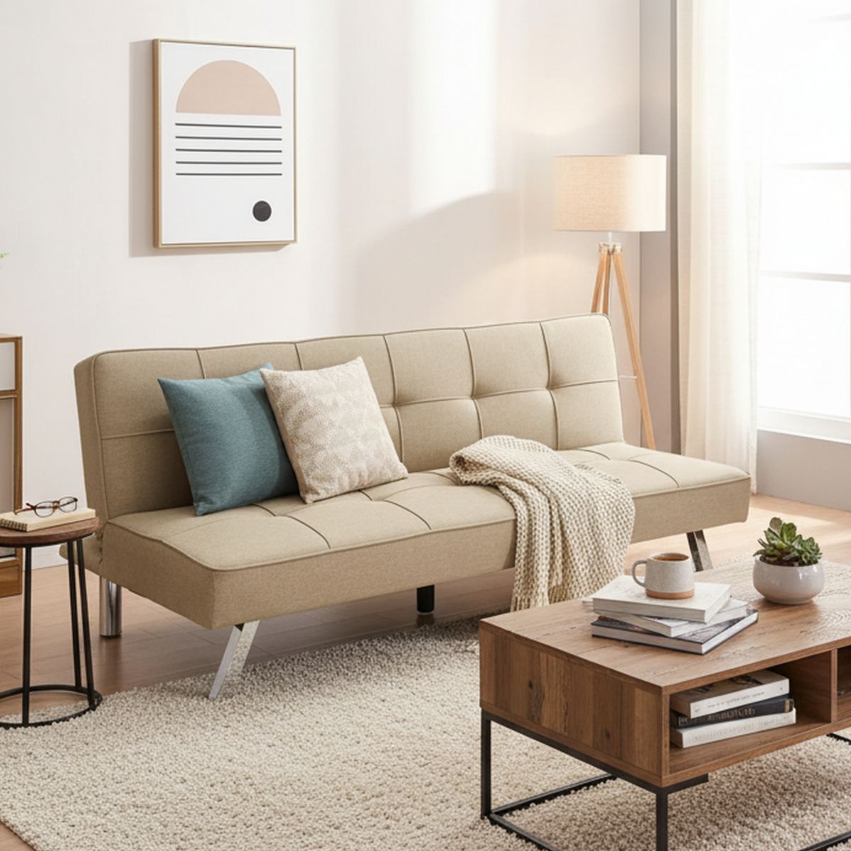 JUST HOME COLLECTION - Sofá cama Futón Seattle Beige 175x83x74 cm