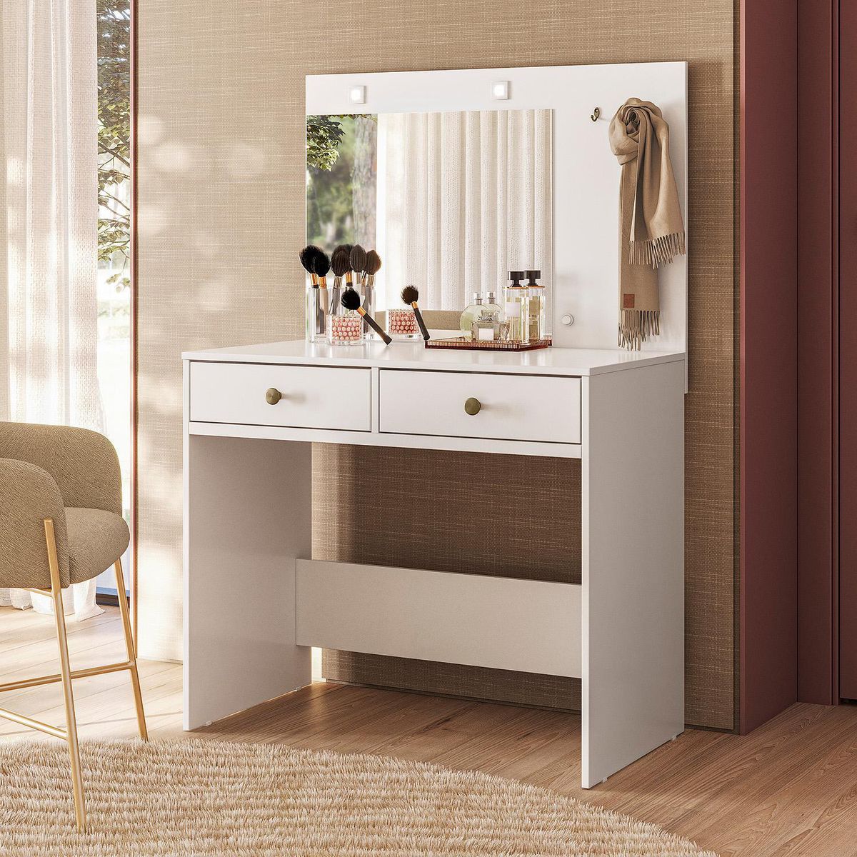 CASA BONITA - Tocador Ideal 90x52x137 cm Blanco 2 Cajones